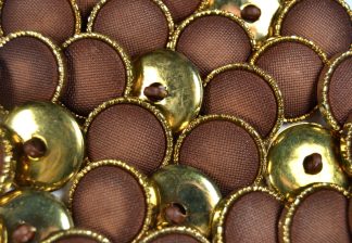 Brown - 20mm - Mock  / Imitation Fabric Gold Shank Buttons - Dressmaking & Sewing Crafts