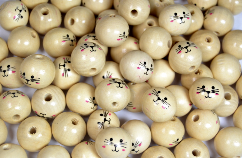 Pack of 100 - 17.5mm with 5mm Hole - Cat Pattern Round Beads
