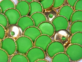 Green - 20mm - Mock  / Imitation Fabric Gold Shank Buttons - Dressmaking & Sewing Crafts