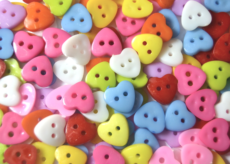 Mixed - Heart 2 Hole 12mm - Acrylic Buttons for Costumes & Children's Craft Projects