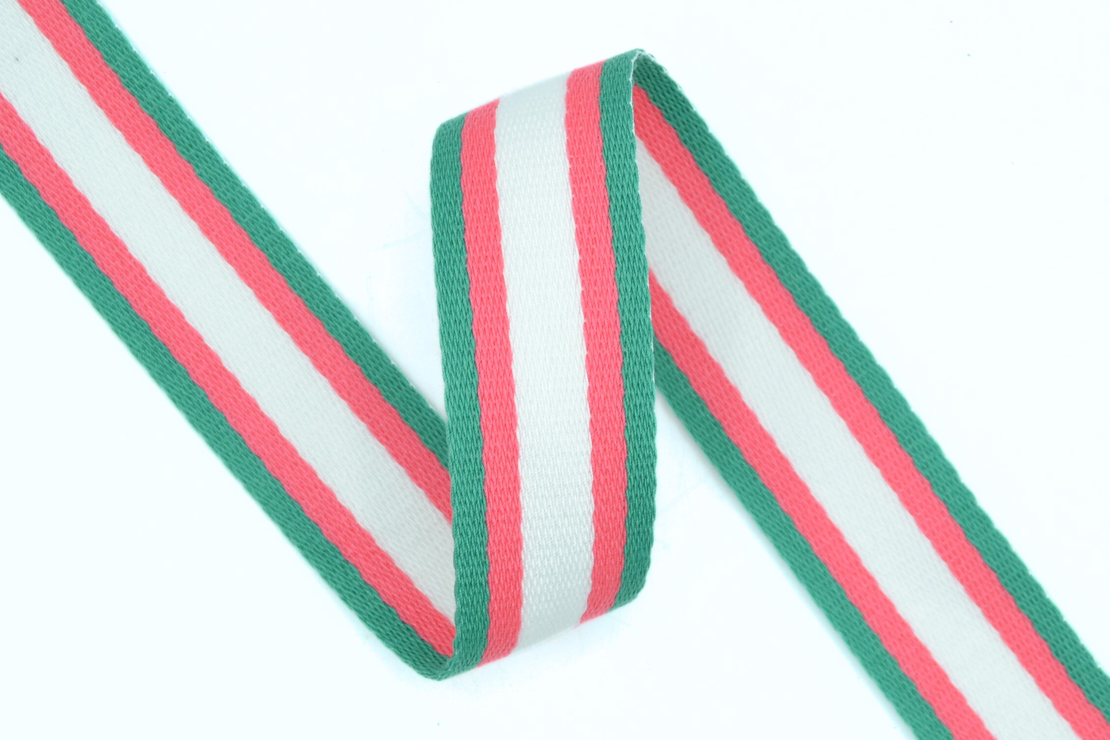 Jade Coral Mix Polyester Mix Striped Webbing - 38mm Width