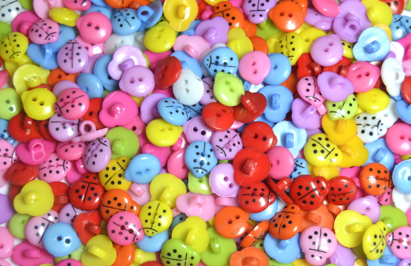 Mixed - Ladybird Shank 14mm - Acrylic Buttons for Costumes & Children's Craft Projects