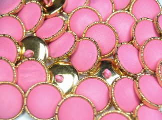 Pink - 20mm - Mock / Imitation Fabric Gold Shank Buttons - Dressmaking & Sewing Crafts
