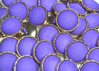Purple - 20mm - Mock / Imitation Fabric Gold Shank Buttons - Dressmaking & Sewing Crafts