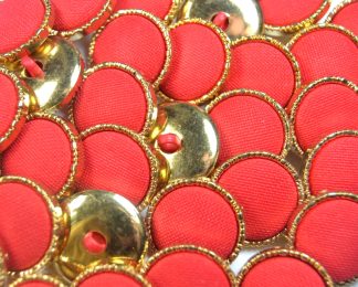 Red - 20mm - Mock / Imitation Fabric Gold Shank Buttons - Dressmaking & Sewing Crafts