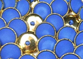Royal Blue - 20mm - Mock / Imitation Fabric Gold Shank Buttons - Dressmaking & Sewing Crafts