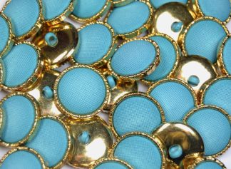 Teal - 20mm - Mock  / Imitation Fabric Gold Shank Buttons - Dressmaking & Sewing Crafts