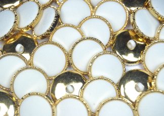 White - 20mm - Mock / Imitation Fabric Gold Shank Buttons - Dressmaking & Sewing Crafts