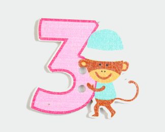 Childrens Numbers Wooden Buttons - 3 - 27mm