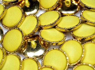 Yellow - 20mm - Mock / Imitation Fabric Gold Shank Buttons - Dressmaking & Sewing Crafts