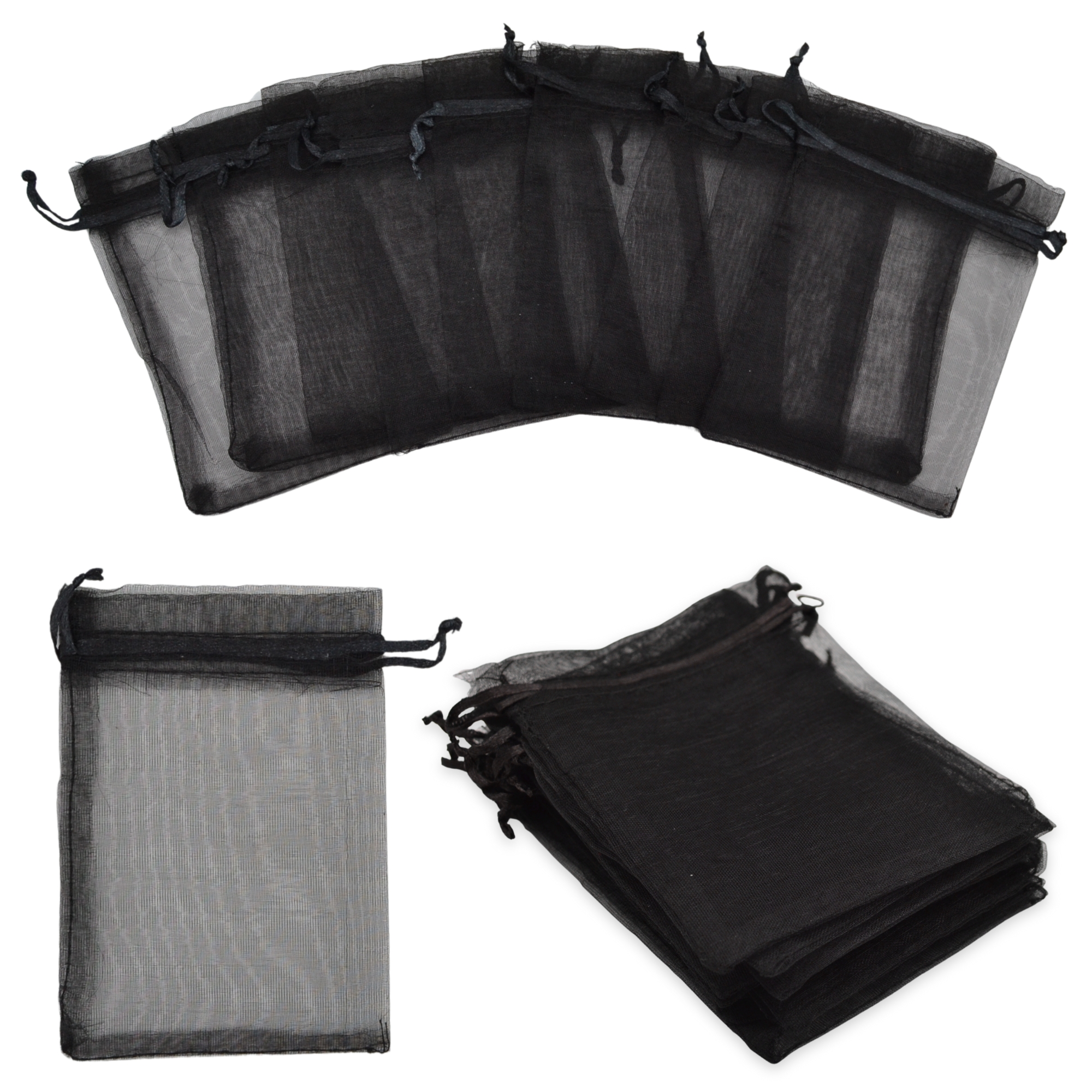 9cm x 12cm Black Organza Bags - Jewellery Gift Pouches