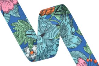 Blue Flower Shiny Patterned Polyester Webbing - 38mm Width