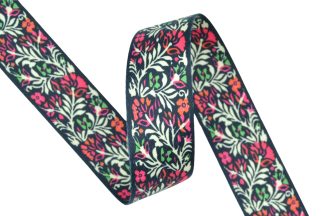 Flower Shiny Patterned Polyester Webbing - 38mm Width