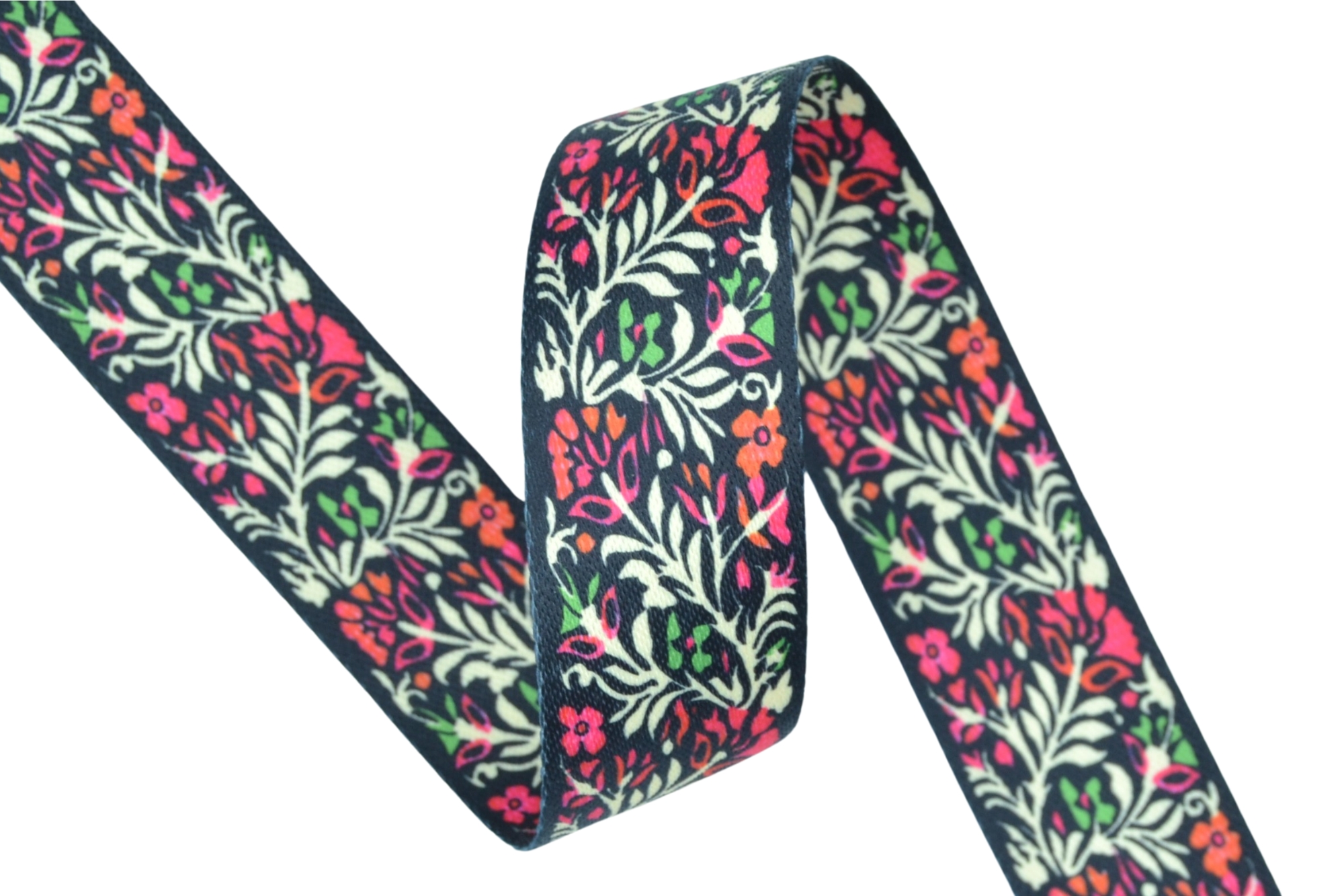Flower Shiny Patterned Polyester Webbing - 38mm Width