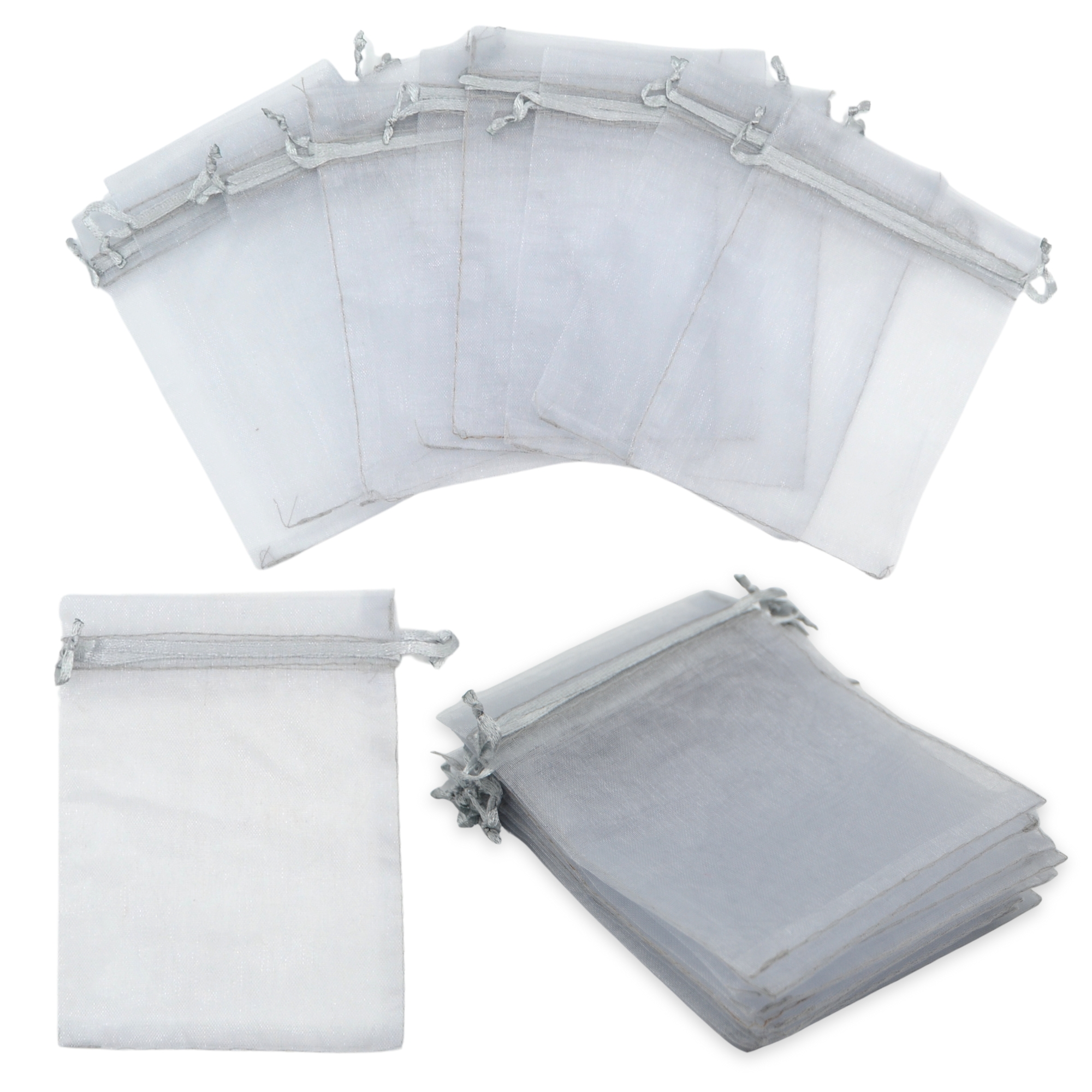 7cm x 9cm Grey Organza Bags - Jewellery Gift Pouches