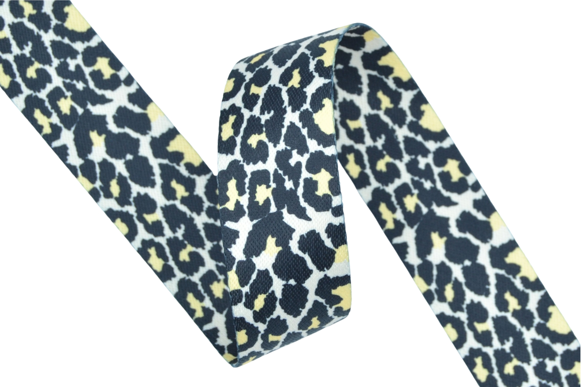 Leopard Cream Shiny Patterned Polyester Webbing - 38mm Width