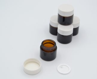 Round Glass Jars with Lids and Inserts - 10ml Amber - White Lids