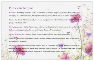 Care Instructions - 60mm x 90mm Florist Cards