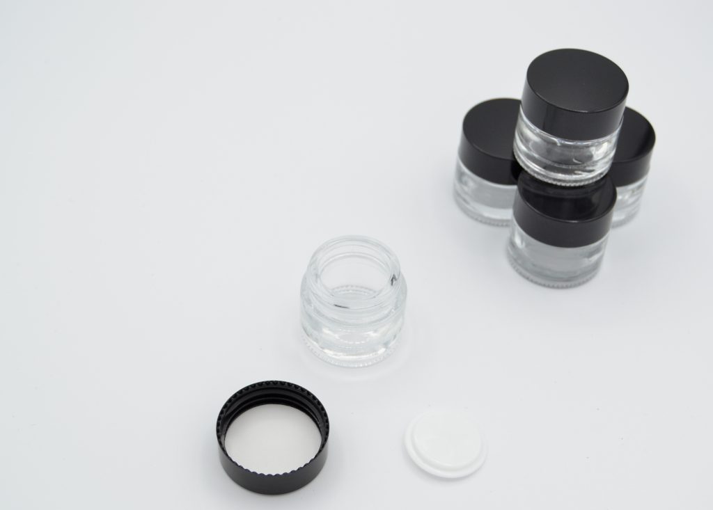 Round Glass Jars with Lids and Inserts 10ml Clear Black Lids