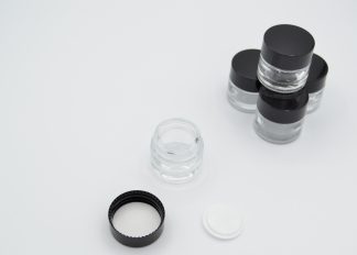 Round Glass Jars with Lids and Inserts  - 10ml Clear - Black Lids