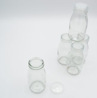 Round Glass Jars with Lids and Inserts - 200ml Milk Bottles - Clear Lids