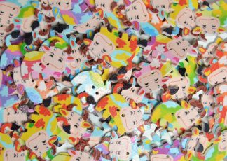 Childrens Character Printed Wooden Buttons (Cow Type 1 - 34mm)
