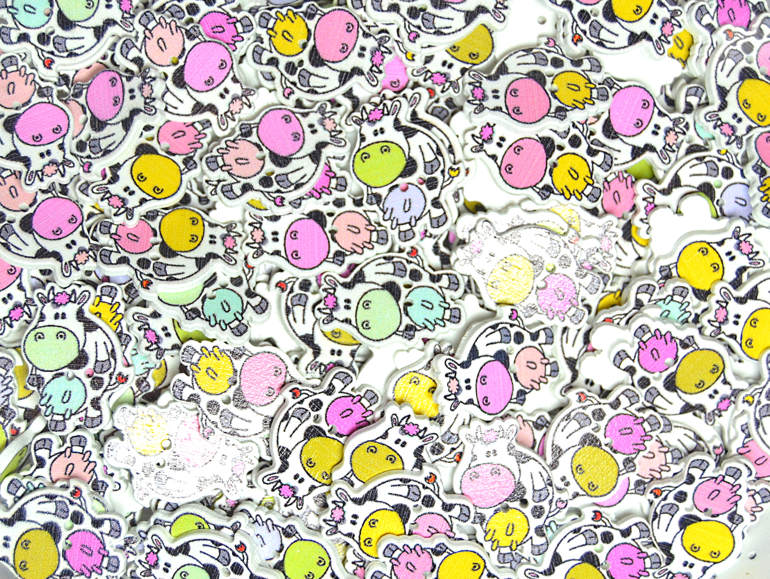 Childrens Character Printed Wooden Buttons (Cow Type 2 - 28mm)