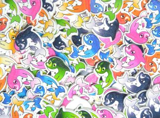 Childrens Character Printed Wooden Buttons (Dolphin Type 1 - 31mm,)