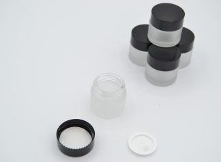 Round Glass Jars with Lids and Inserts - 5ml Frosted - Black Lids