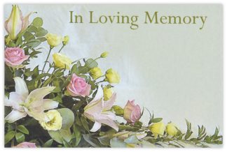 In Loving Memory (Pink & Yellow Spray) - 90mm x 125mm Florist Cards