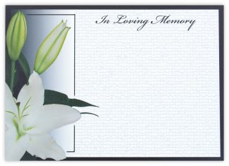 In Loving Memory (White Lily Black Border) - 90mm x 125mm Florist Cards