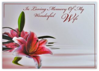 In Loving Memory Wife (Pink Lily) - 90mm x 125mm Florist Cards