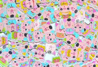 Childrens Character Printed Wooden Buttons (Pig Type 1 - 34mm)