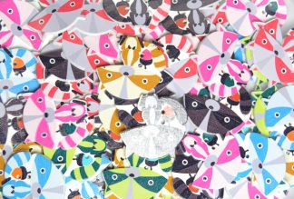 Childrens Character Printed Wooden Buttons (Racoon Type 1 - 33mm)