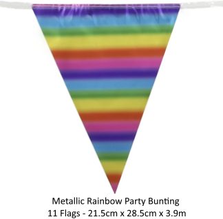 Metallic Rainbow Party Bunting 21.5cm x 28.5cm x 3.9m - Plastic Party Bunting - Celebration Decorations