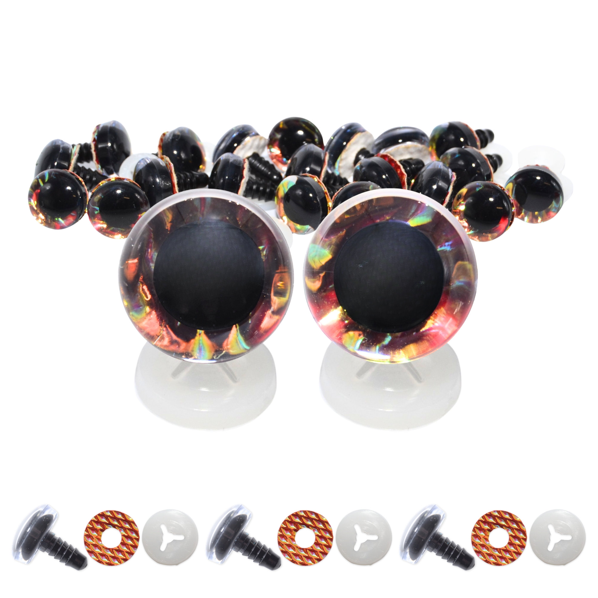 20mm Iridescent Pearl 2 Tone 3D Glitter Eyes with Plastic Backs - Image 2