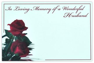 In Loving Memory Husband (2 Red Roses) - 60mm x 90mm Florist Cards