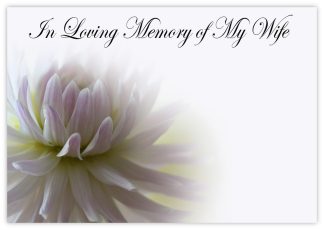 In Loving Memory Wife (White Dahlia) - 90mm x 125mm Florist Cards