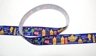 25mm Printed Single Satin Ribbon - London