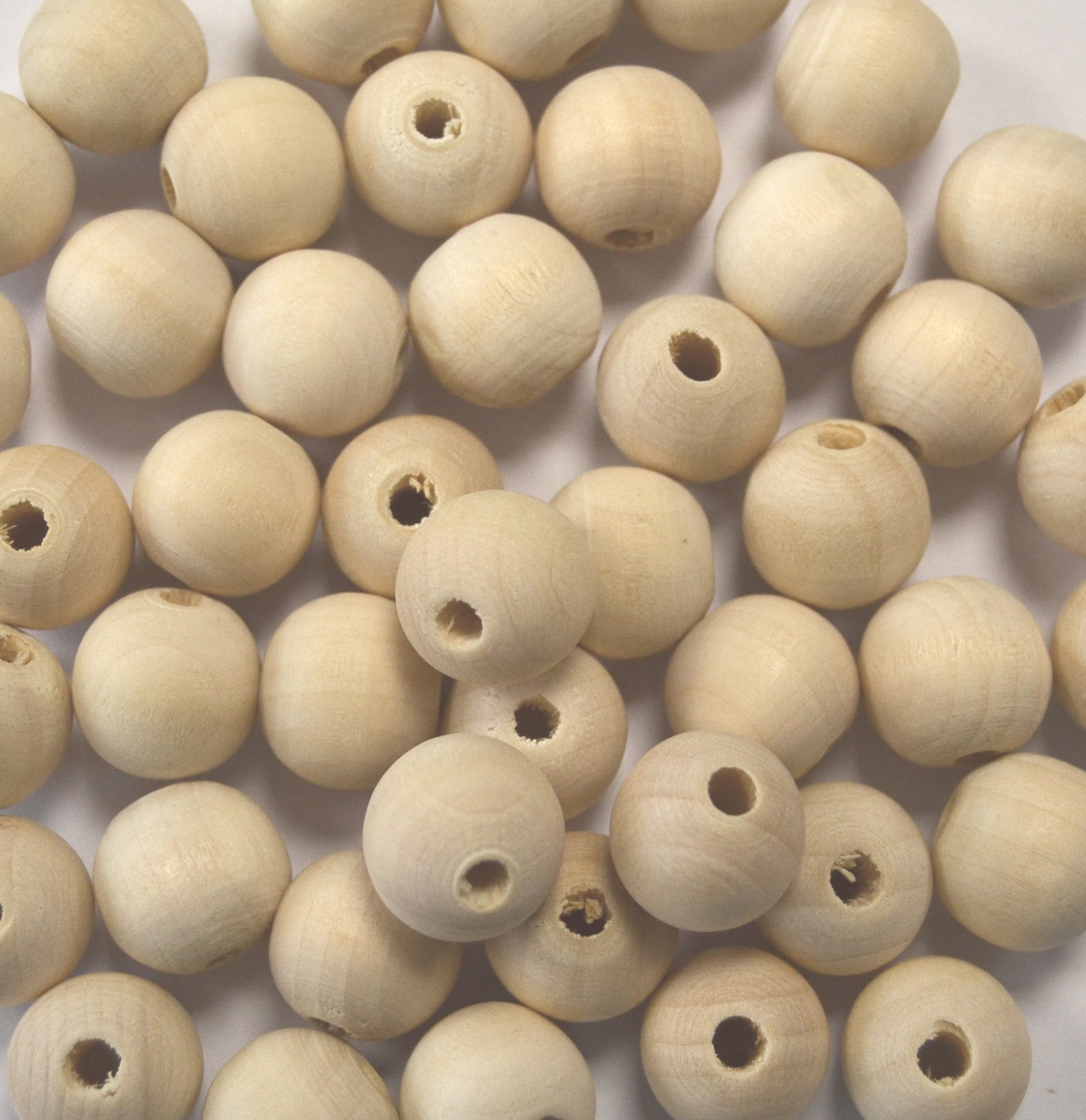 Pack of 50- 14mm x 12mm with 3mm Hole - Natural Wooden Round Beads