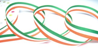 25mm Grosgrain Ribbon - Green, White and Orange Tricolour