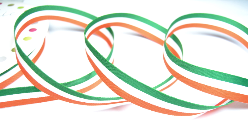 25mm Grosgrain Ribbon - Green, White and Orange Tricolour