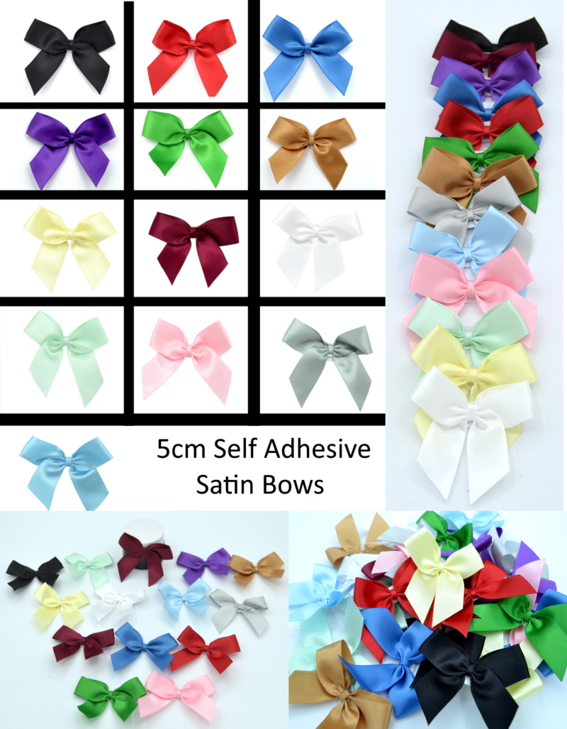 Rose Gold – 5cm Satin Ribbon Bow – (Self Adhesive) – 12 Pack