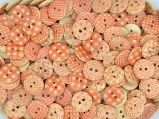 Printed Wooden Buttons - 15mm Orange Multi Patterned