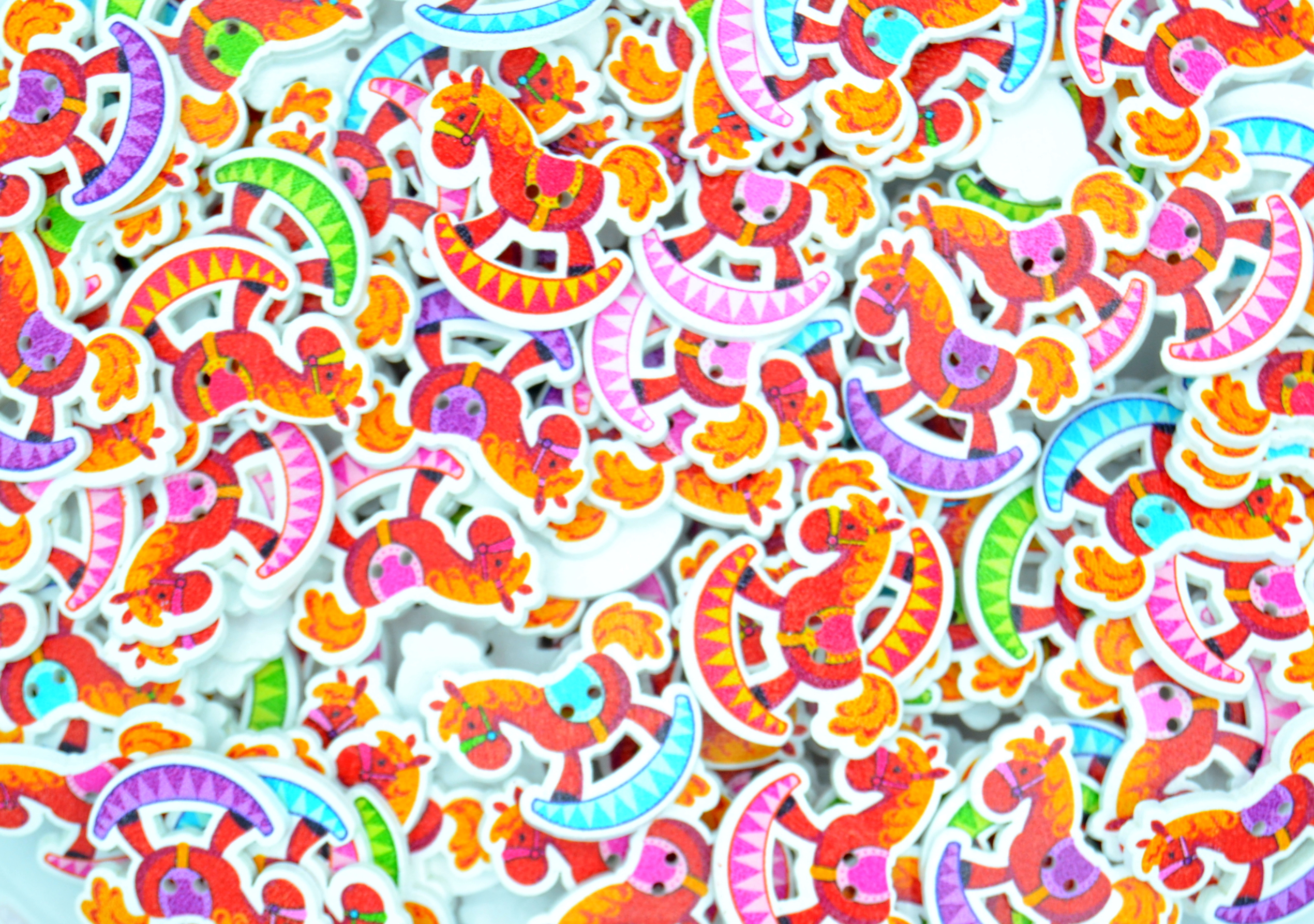 Childrens Character Printed Wooden Buttons (Rocking Horse Type 1)