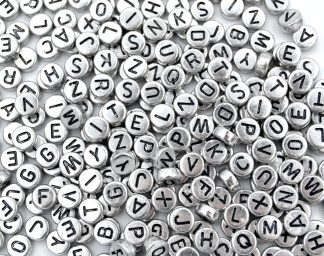 Silver Alphabet Beads - Round Beads - Letter Mixed 7mm x 3.5mm with a 1mm Hole