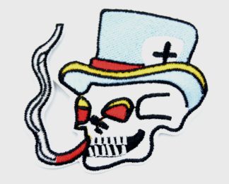 1-5 Patch - Skull Pipe - Skull Themed Sew/Iron On Embroidered Patch