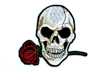 1-5 Patch - Skull Rose- Patch 151 - Skull Themed Sew/Iron On Embroidered Patch