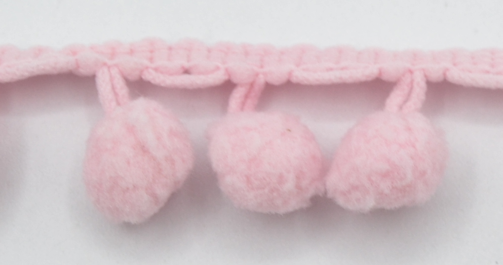 Soft Pom Pom Fringe Trim - Baby Pink 10mm