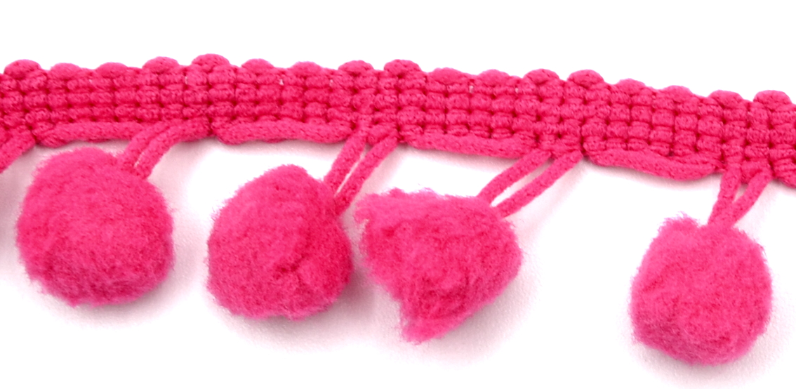 Soft Pom Pom Fringe Trim - Cerise 10mm